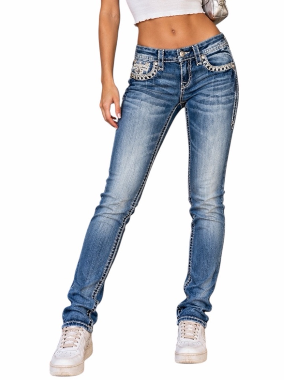 Rock Revival Jena 27 Skinny Low Rise Y2K Style Embellished Jeans